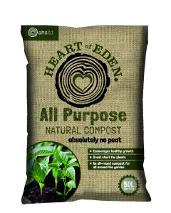 Heart of Eden All Purpose Natural Compost is a premium quality compost, enriched with naturally occurring nutrients and balanced fertiliser levels to ensure healthy and vigorous plants at all stages of growth.  
